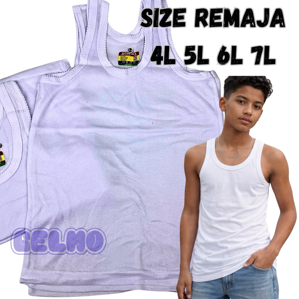 kaos dalam singlet anak remaja laki perempuan 3/6 pcs putih polos 4L 5L 6L 7L jumbo size katun adem