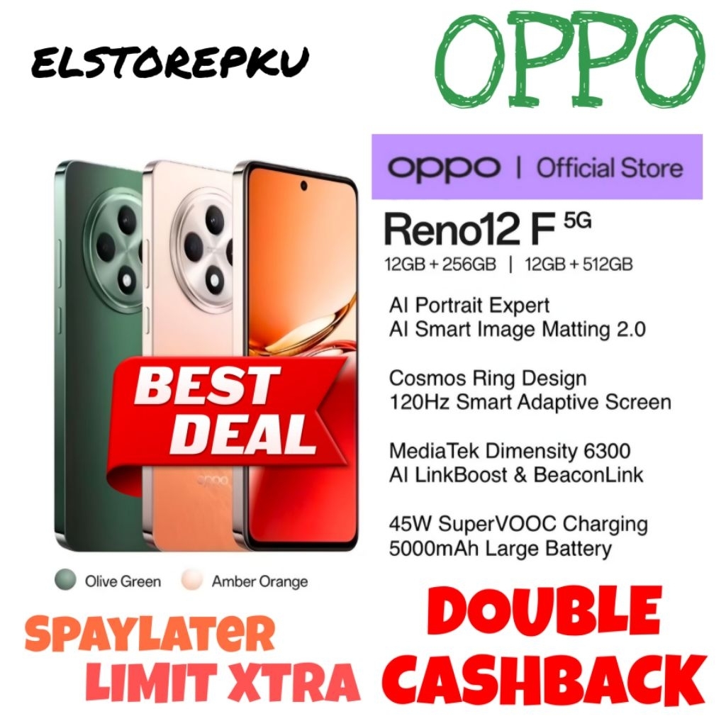 OPPO Reno 12F 5G Ai Phone Dimensity 6300 Camera 50MP NFC Layar Amoled 120Hz UFS 2.2 12/512 12/256