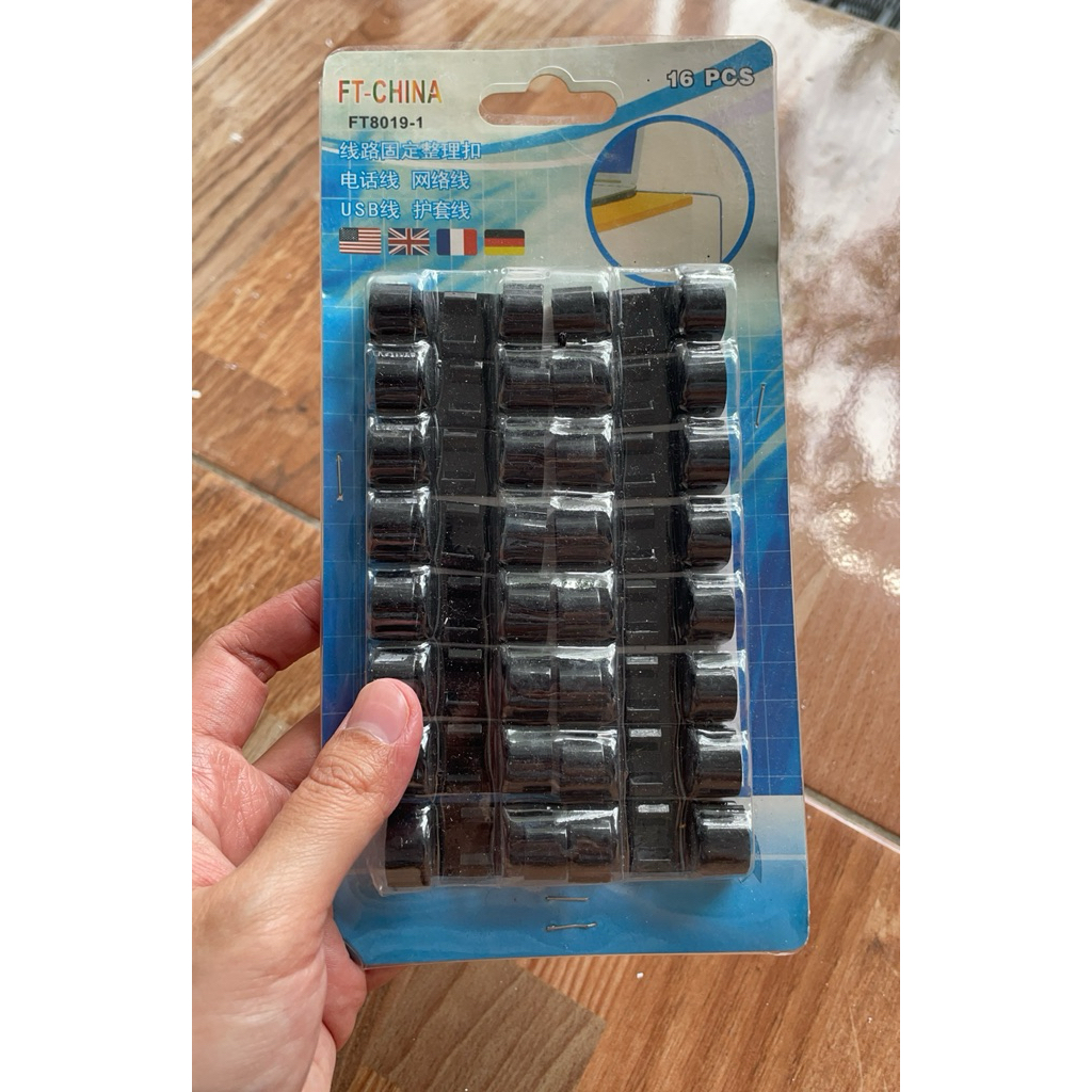 Klem Kabel Tempel Dinding Plastik ABS Hitam - 20 Pcs