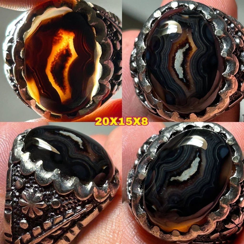 NATURAL BATU AKIK YAMAN MOTIF PAMOR BUNGKAM KUALITAS SUPER HQ