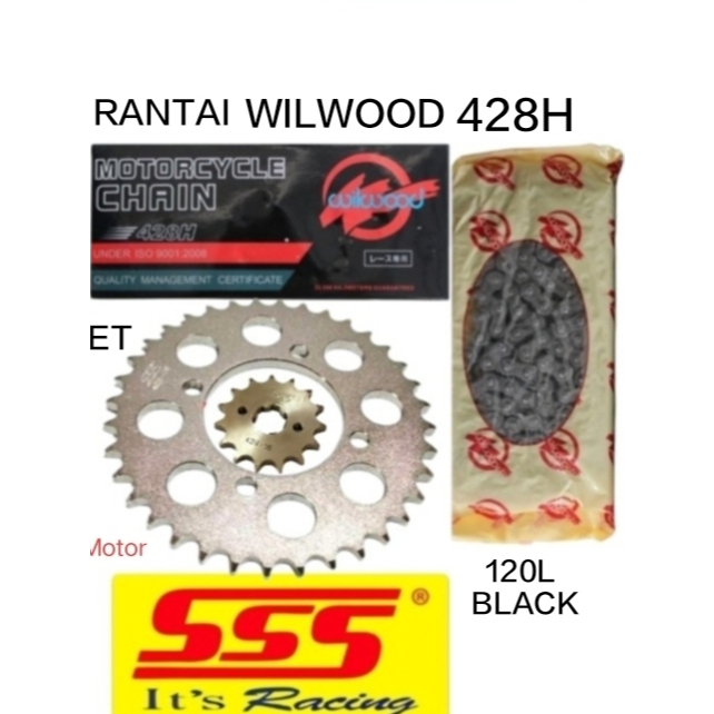 Gear Set SSS 428 Supra 125 Fit New Rantai Wilwood 428H 120L Black - Pilihan Ukuran Gir, Tebal, Pnp