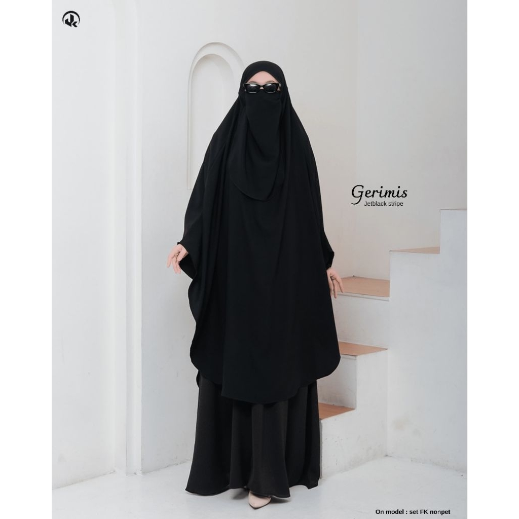 Uk Hijab Eid series Terbaru Gamis Syar'i set hijab Jetblack Stripe |Jetblack Set syar'i khimar Nonpe
