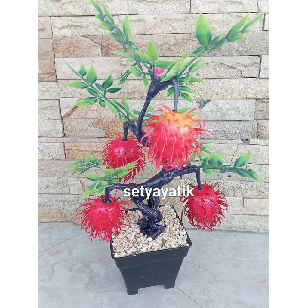 Bonsai Buah Artificial Hiasan Meja //Pot Plastik//Tinggi 30 cm
