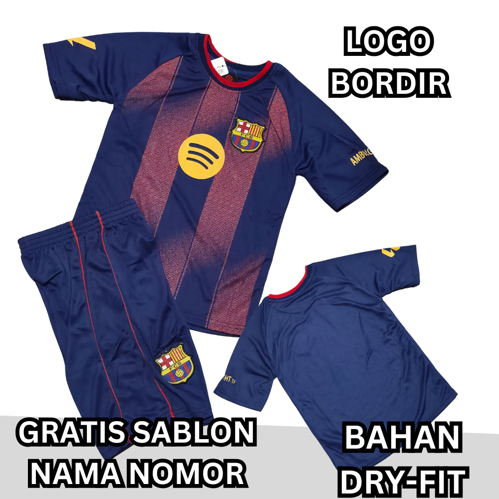 gratis custom nama nomor jersey barcelona home anak umur 1-13 tahun bahan dry-fit