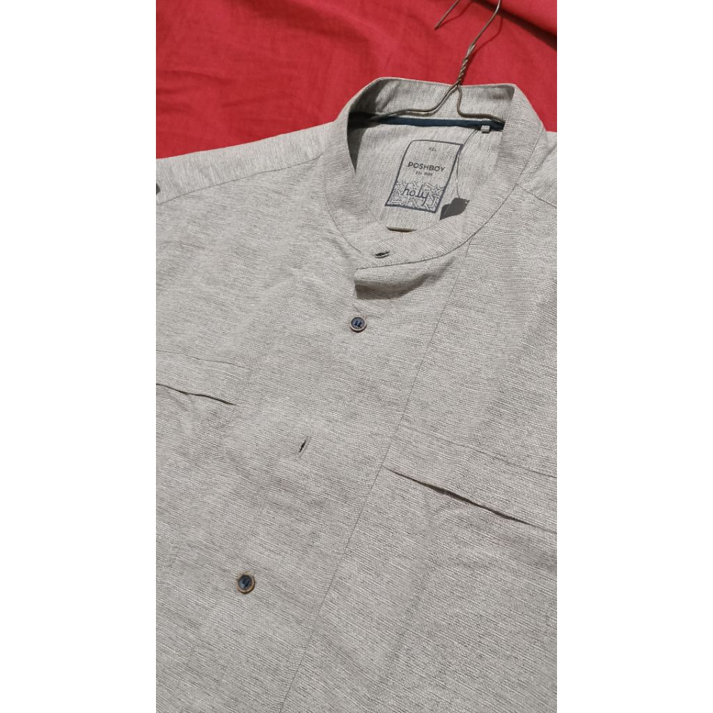 POSHBOY Baju Koko Lengan Pendek Baju Muslim Kemeja Pria Bahan Katun - El-Rayyan XXL/X2L Abu-Abu