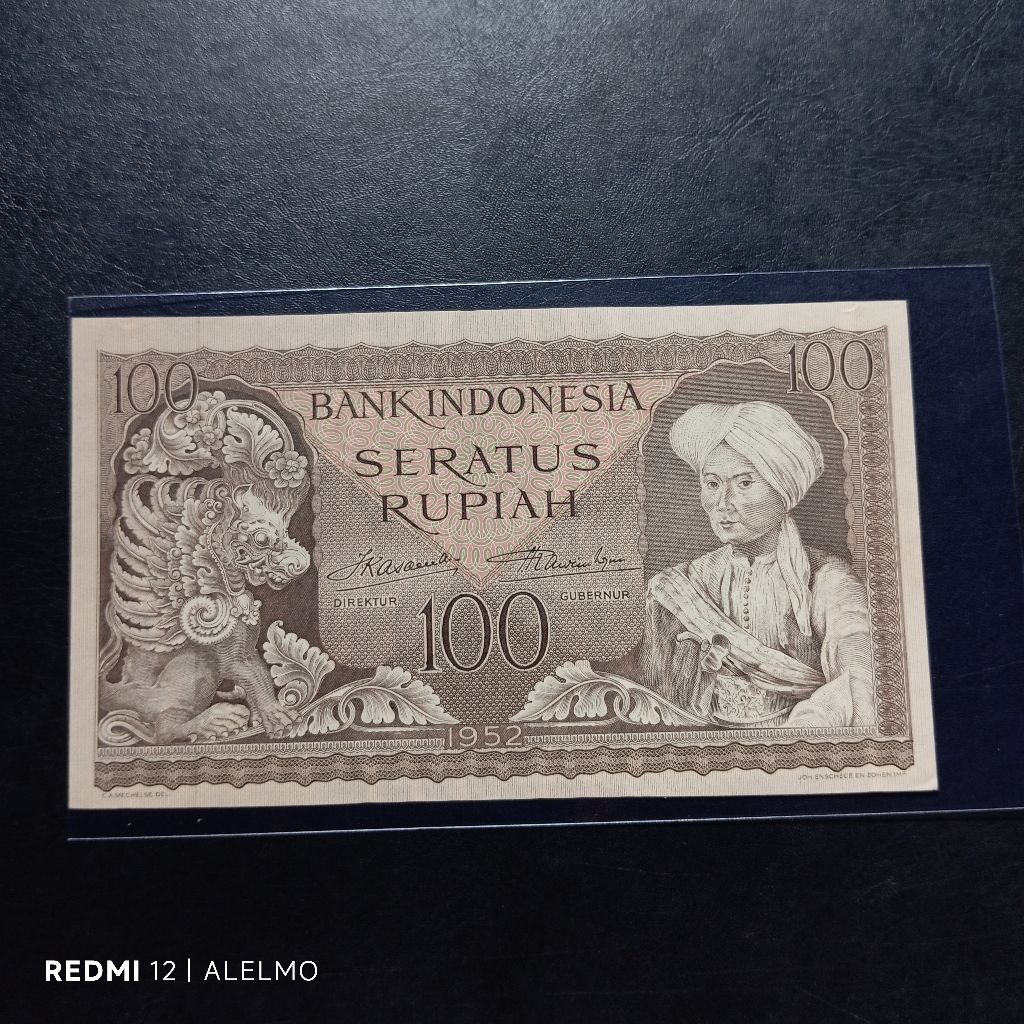 uang kertas 100 rupiah budaya tahun 1952 seperti baru bagus asli utuh