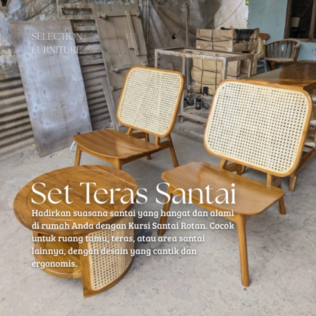 Set kursi teras rotan minimalis - kursi santai sandaran rotan alami