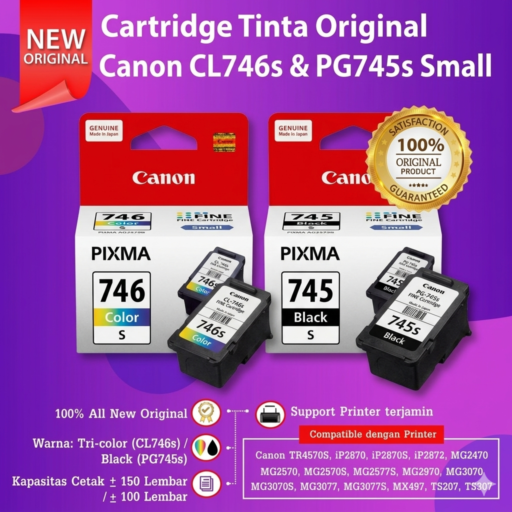 FixPrint Cartridge Tinta Canon PG745 CL746 Cartridge Original 745s 746s 745 746 Small Printer TR4670