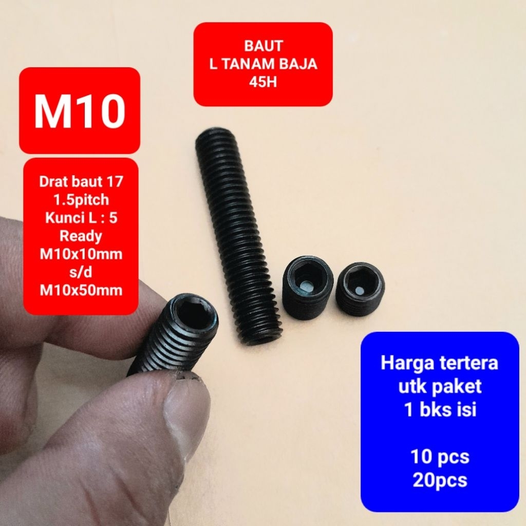 Baut Soket L Tanam Baja M10 | Baut L Tanam Baja M10 |Baut kunci L baja M10x10 s/d M10x50