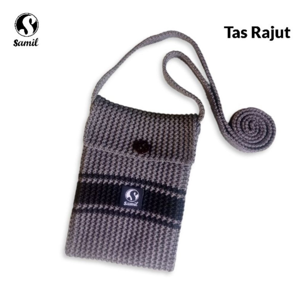 tas rajut strips mini tas selempang wanita