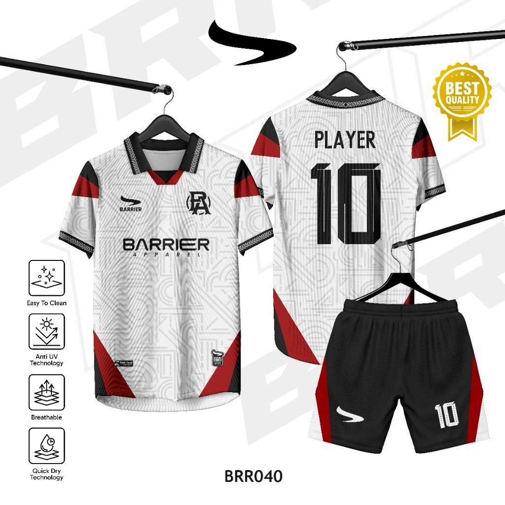 Jersey Custom Full Print Anti UV // Sepakbola // Futsal // Jersey Putih Merah Hitam