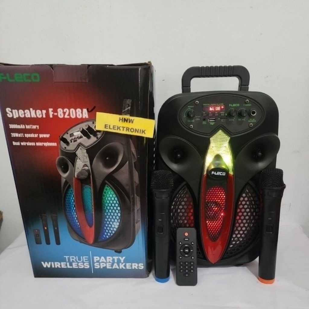 speaker chas portable Fleco 8208C True wireless 8'5 inc bonus 2 mic wireless pegang F 8208 A BLUETOO