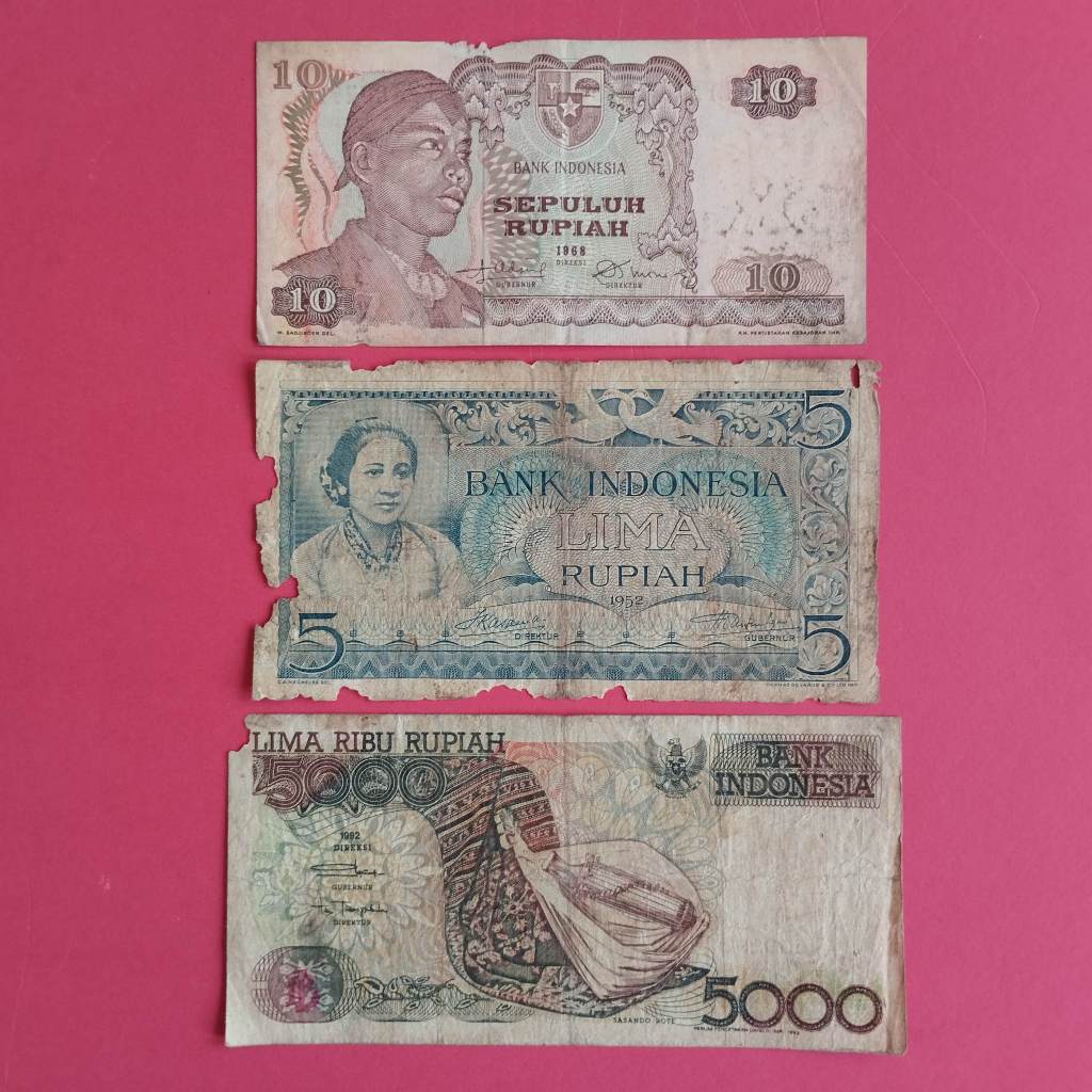Uang Kuno Kertas Rp 5, Rp 10 Dan Rp 5000 UK 042