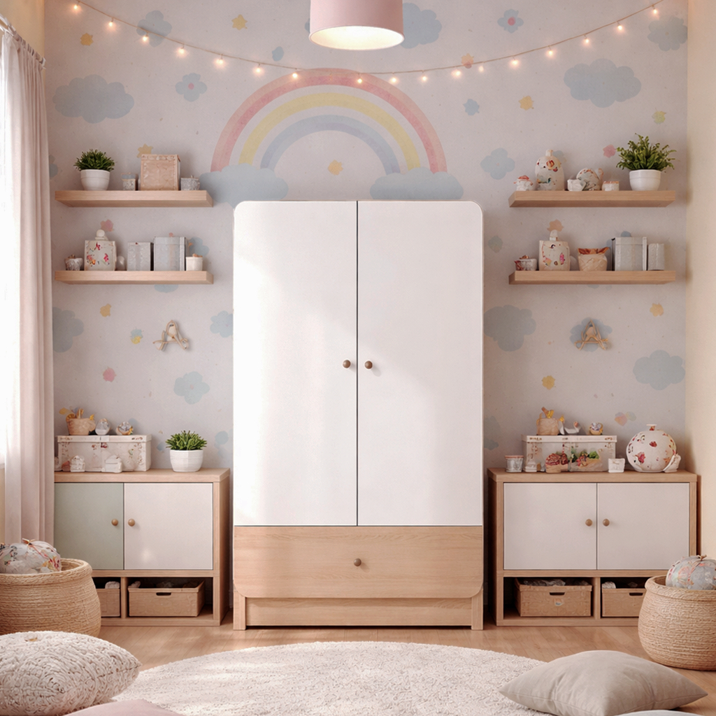 Casaloma Furniture Lemari 2 Pintu Anak Modern Minimalis Aesthetic Lemari Kecil Bayi Balita Putih