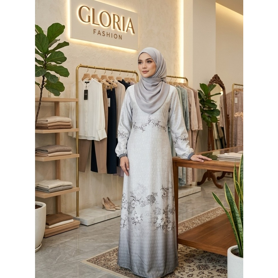 Gloria Gamis Long Dress Silk Premium  - Gamis Kondangan Mewah - Abu-Abu