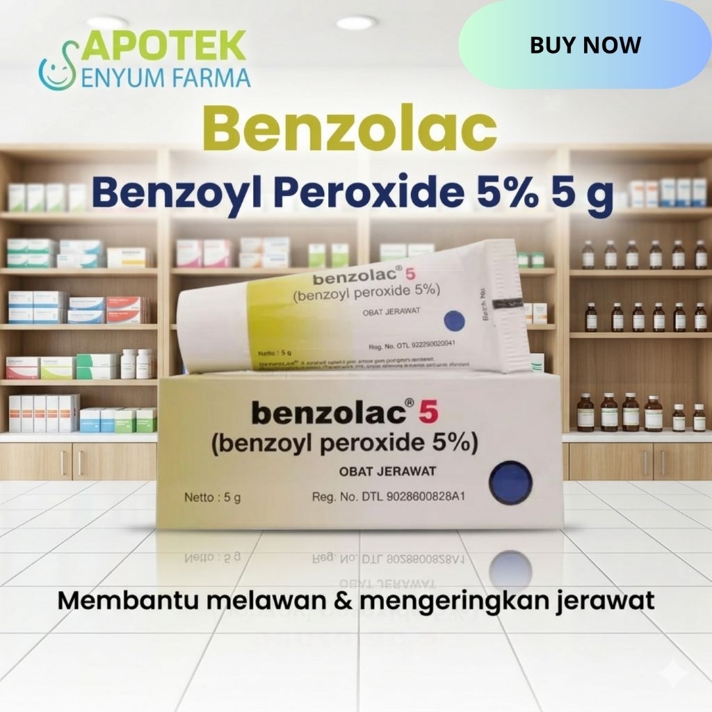 Benzolac 5% Benzoyl peroxide gel 5gr-Obat Jerawat Meradang(ORIGINAL)