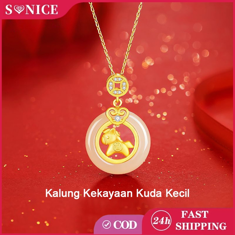 Kalung Liontin Giok Hetian Perak S925 Model Ping An Kou Pembawa Rezeki Kado Tahun Shio Kuda