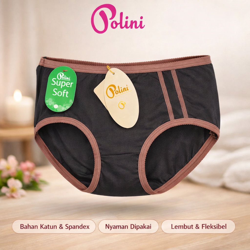 POLINI Celana Dalam Wanita Premium CD Undies Wanita List Warna Super Soft POLINI 666