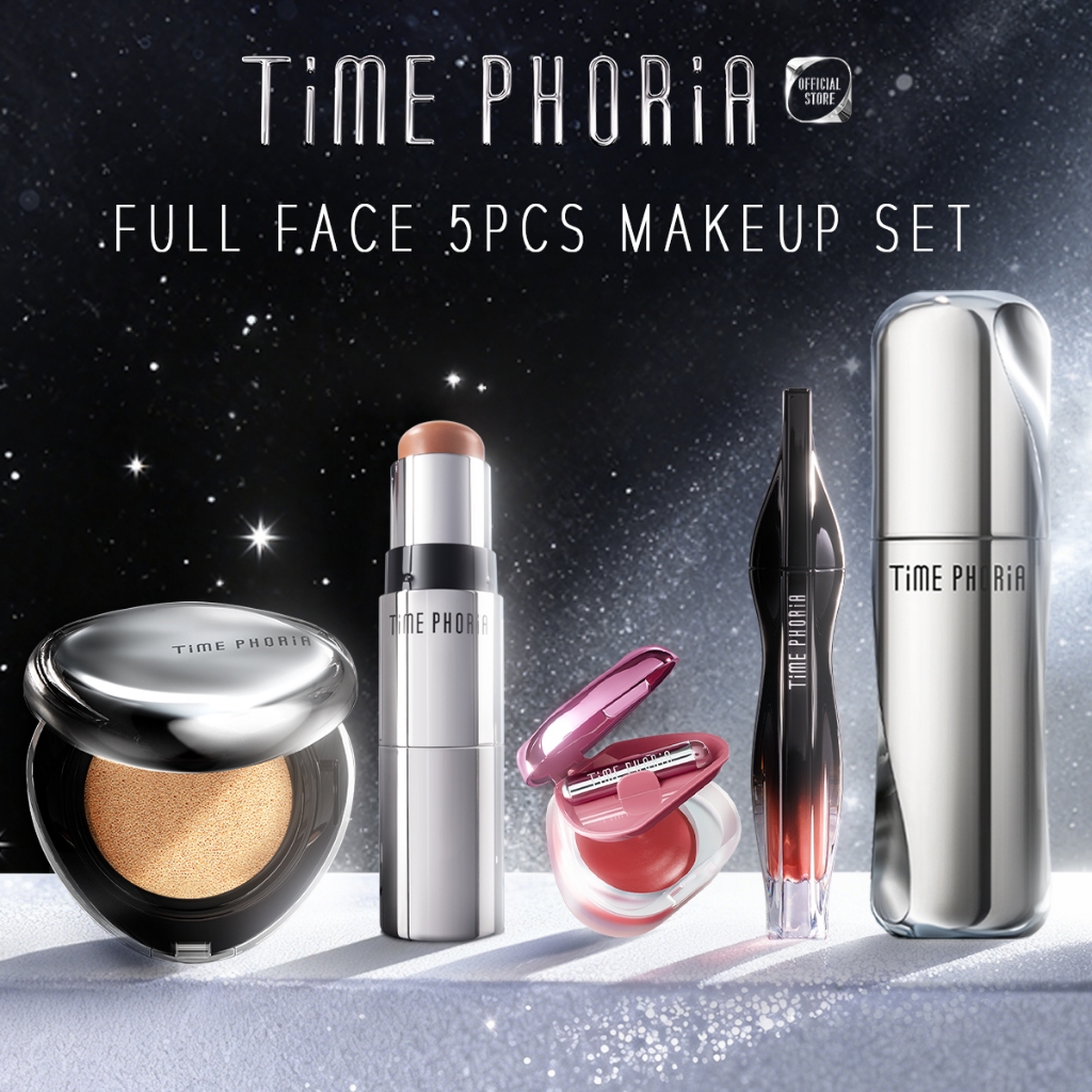 TIME PHORIA - All-Round 5-Piece Makeup Set | Foundation Cushion + Contour + Blush + LIP STAIN + Sett
