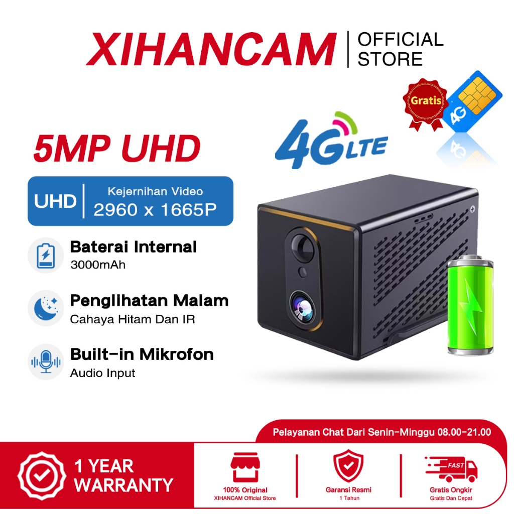 XIHANCAM 5MP CCTV Mini Sim Card 4G Kamera Mini CCTV Kecil Tersembunyi Tanpa Kabel Spy Cam CCTV Konek