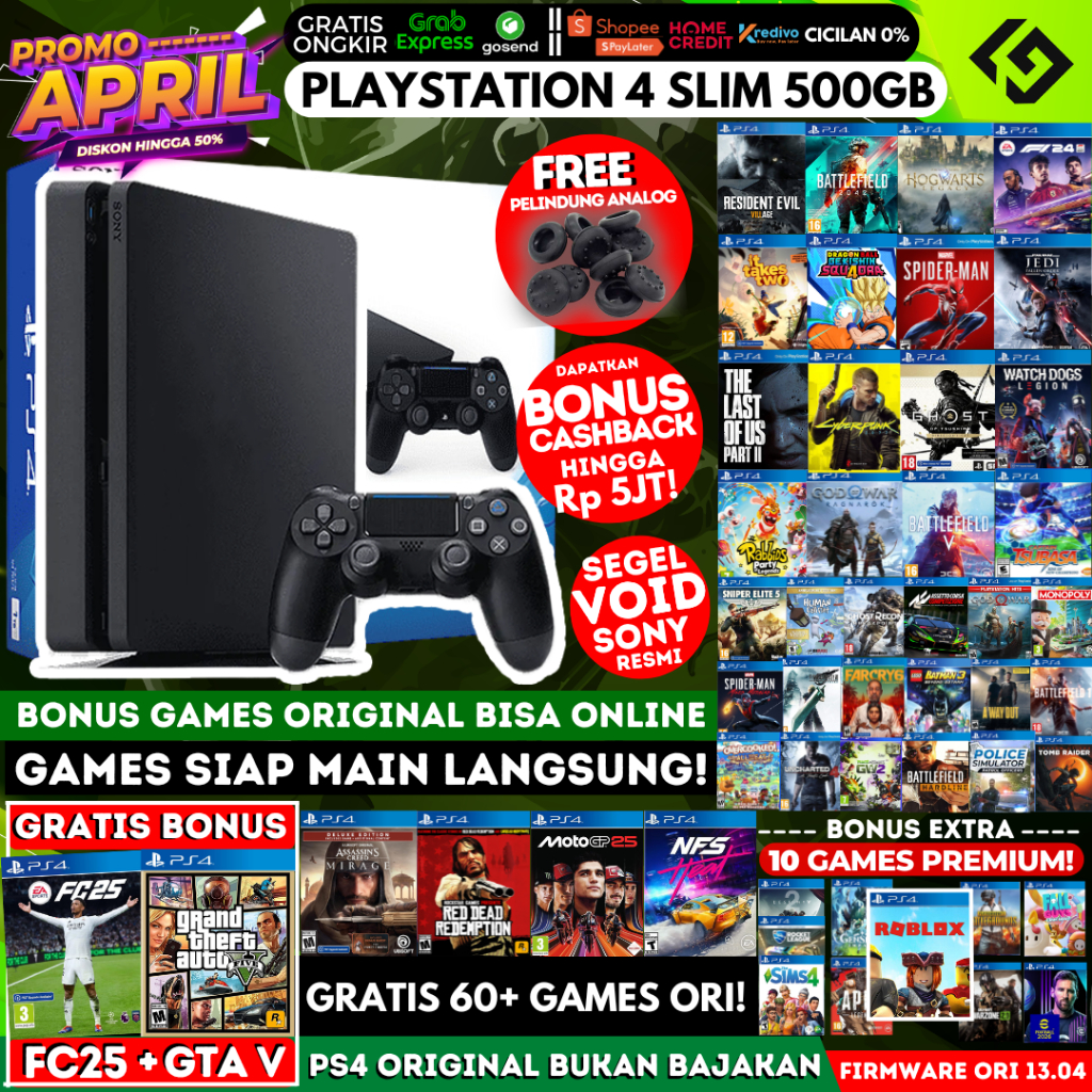 PS4 Slim 500GB Original Playstation PS 4 Garansi Panjang Free Games