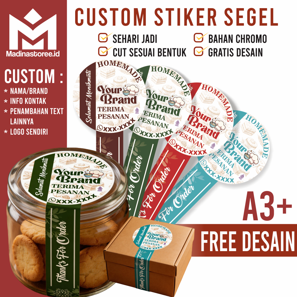 Sticker Label Segel /Stiker Seal /Stiker Custom /Stiker Toples Kue /Stiker Box Makanan /Stiker Segel