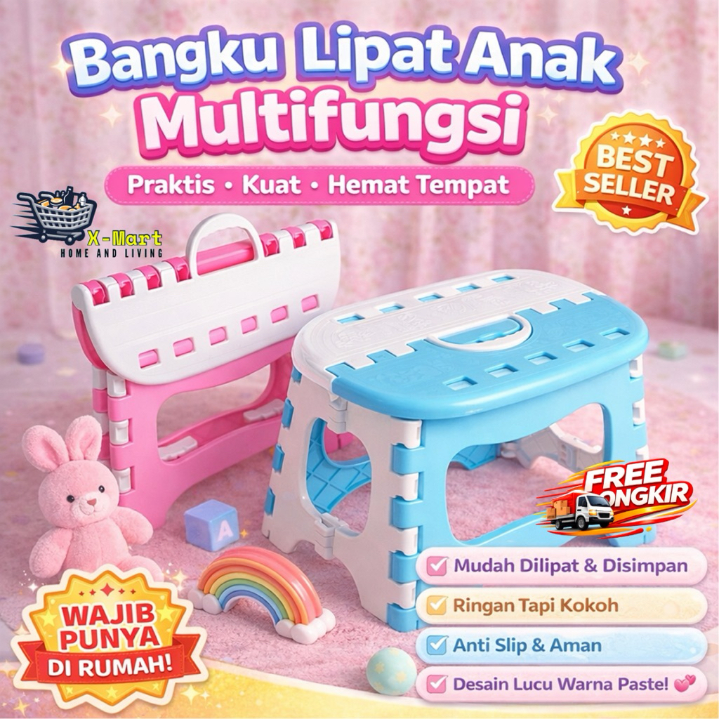 X-MART KURSI lipat anak bangku plastik LIPAT bangku kecil PORTABLE kursi lipat anak MURAH bangku SER