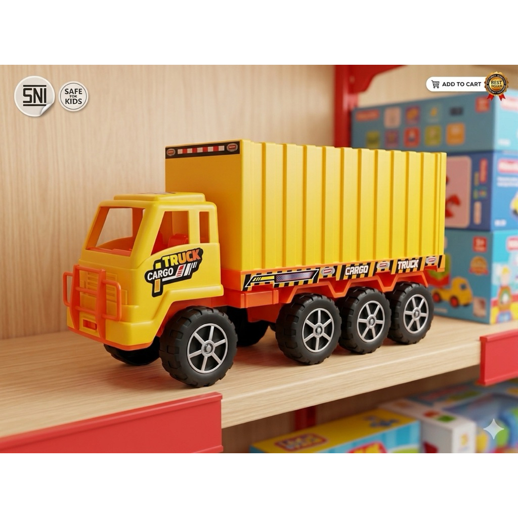 Mainan Anak Truck Cargo Box Besar - Mobil Truk Kontainer Box Kuning - Mainan Mobil Box Paket Ekspedi