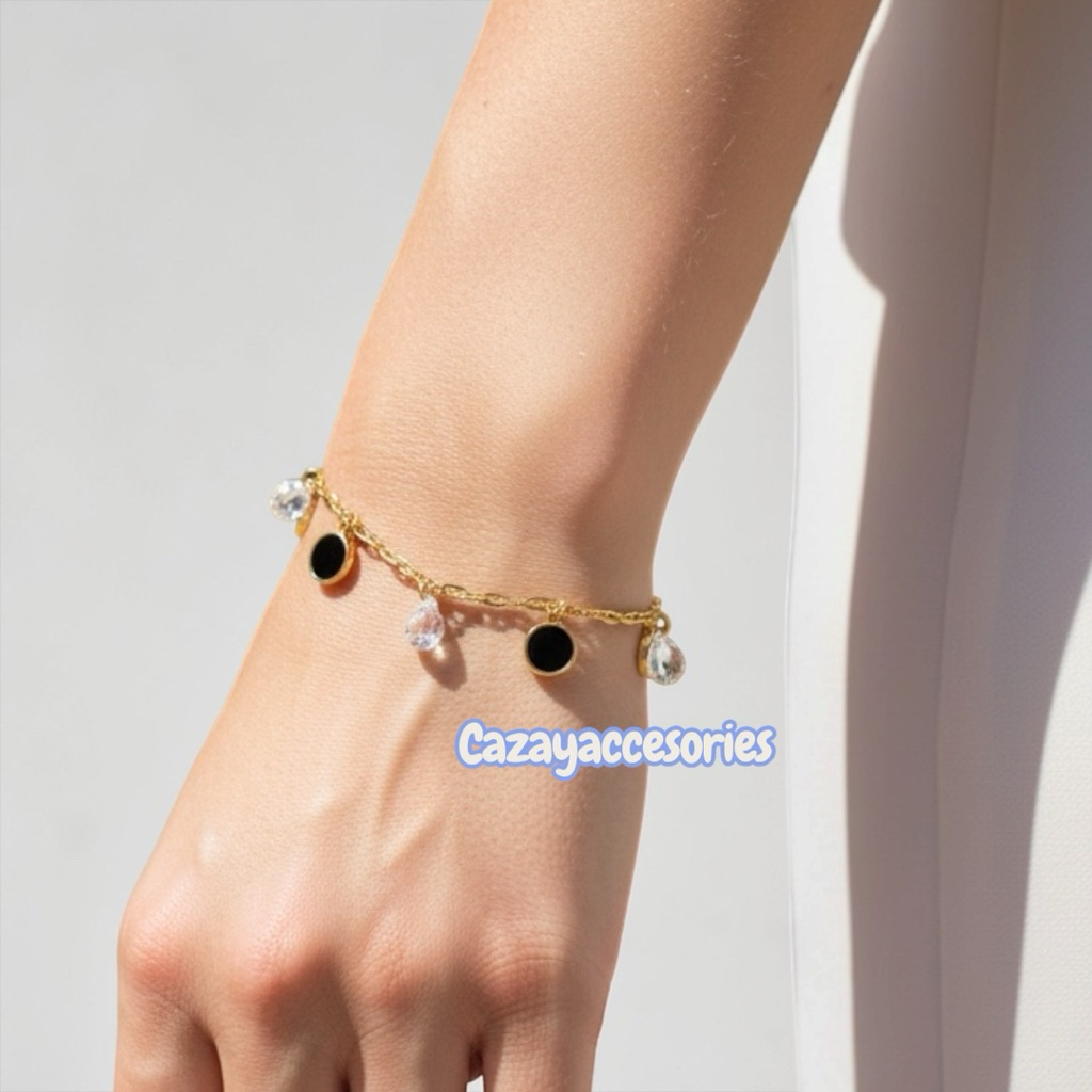 Gelang Titanium permata bulat hitam