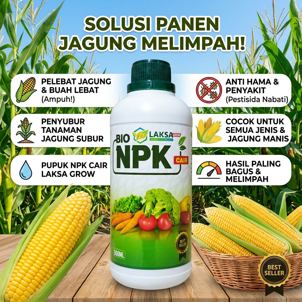 NPK LAKSA GROW 500ML Pupuk NPK Cair Penyubur Tanaman Jagung Pupuk Pelebat Jagung Buah Lebat Pupuk Ja