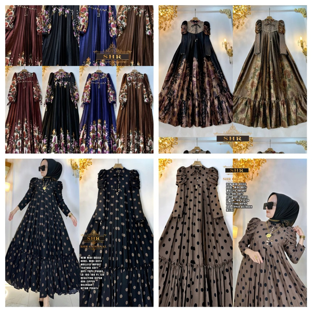 READYNew ory SHR midi polka+zipper+bunga sultan kotak kombinasiMIDIl DRESS sultan-mididress raya put