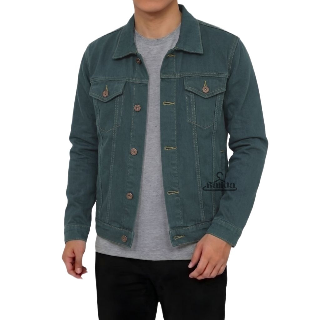 Jacket Jeans Pria Denim Sport Casual Slimfit Hijau M L XL