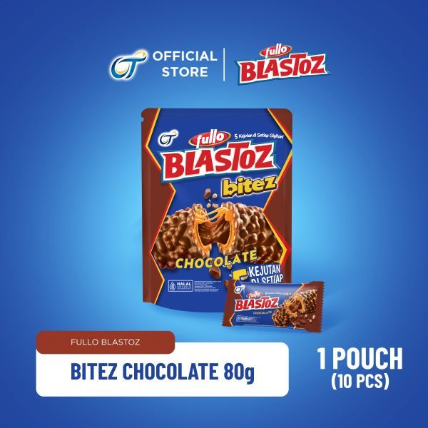 Fullo Blastoz Bitez [1 Pouch 80 Gram] - Wafer Roll Cokelat Renyah Isi Krim Luar Dalam | Snack Kekini
