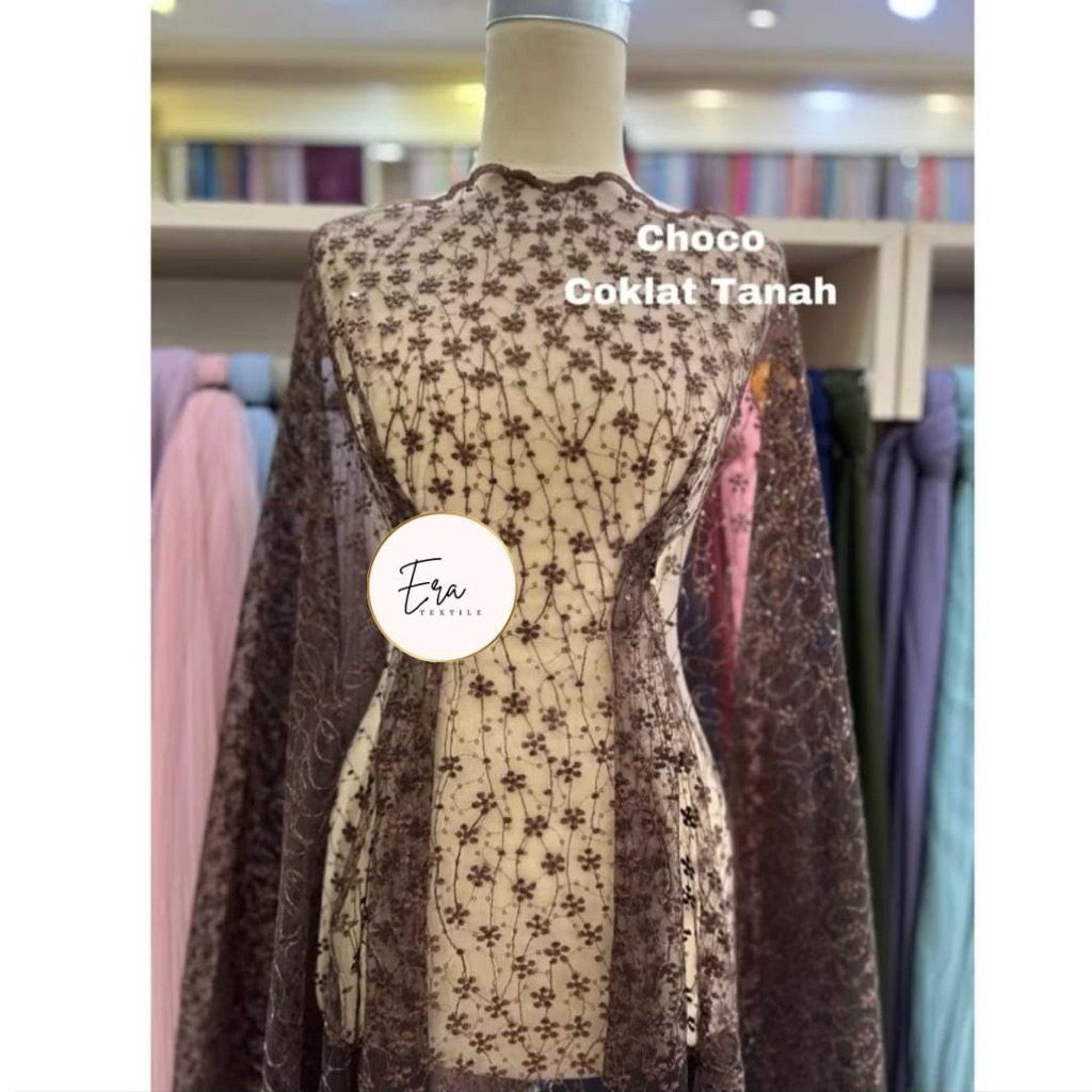 Tulle/Tile/Tille Elos Bunga Kecil Spangle/ Kain Spangel Payet Premium/ Kain Brokat Tile Bordir Spang