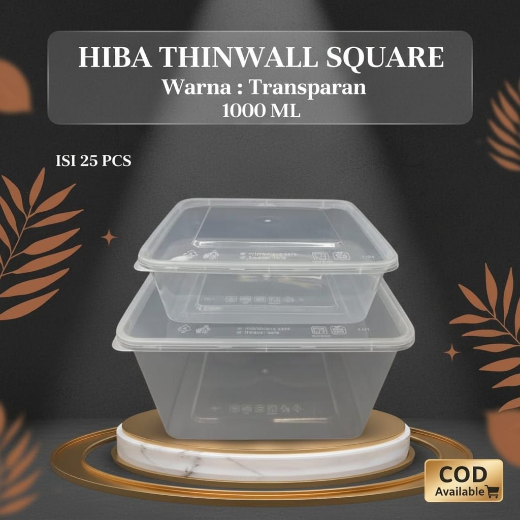 (25 Pcs) HIBA Thinwall SQ 1000ml / Kotak Makan / Thinwall Kotak