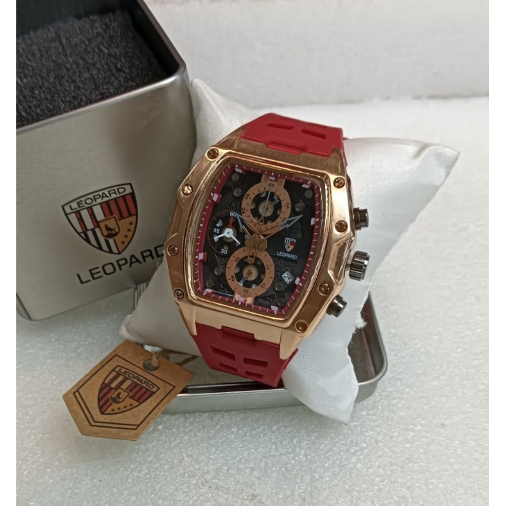Jam Tangan Pria LEOPARD Analog Rubber Chronograph Aktif