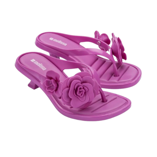 Sandal Jepit Heel Wanita Melissa Thong Kitten Heel Petals Ad Lilac