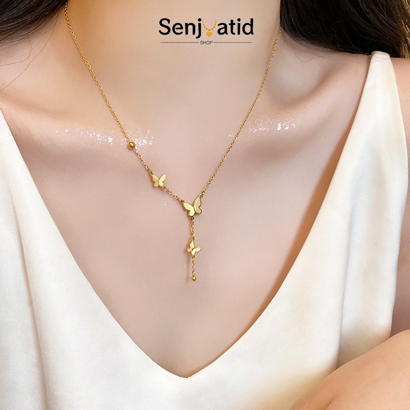 COD Kalung Kupu-Kupu Rumbai Wanita Titanium Anti Karat Liontin Rantai Klavikula Temperamen Kelas Ata