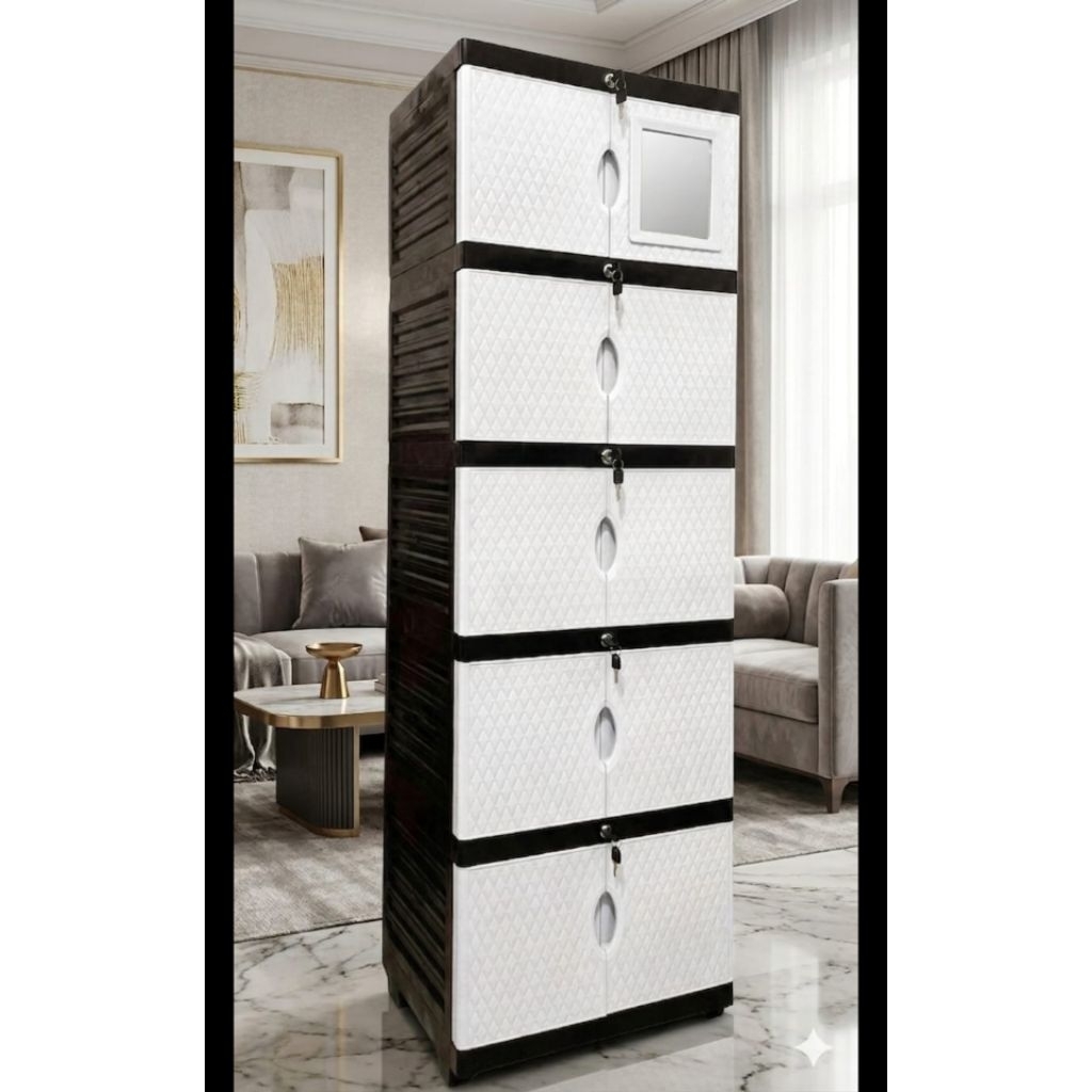 Lemari Plastik PXTON Rak 5 Susun Ada Kaca + Kunci