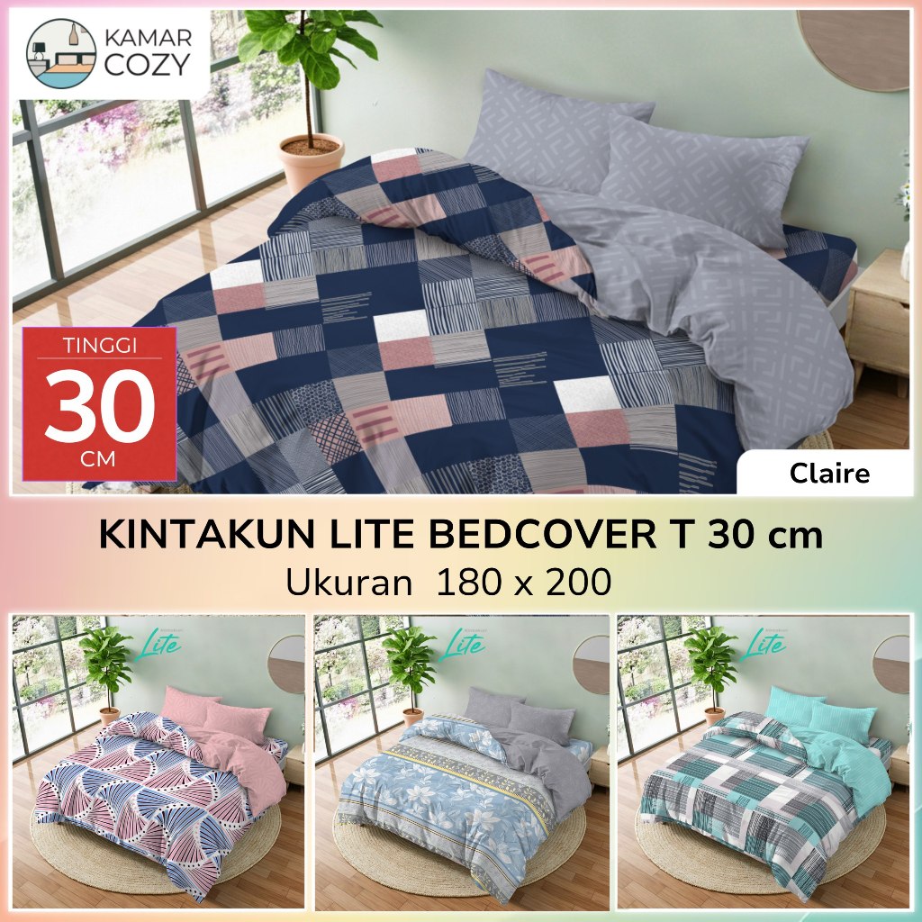 BARU Kintakun Lite Bedcover Fitted Set Sprei Ukuran 180x200 Tinggi 30cm Varian Motif Aesthetic Minim