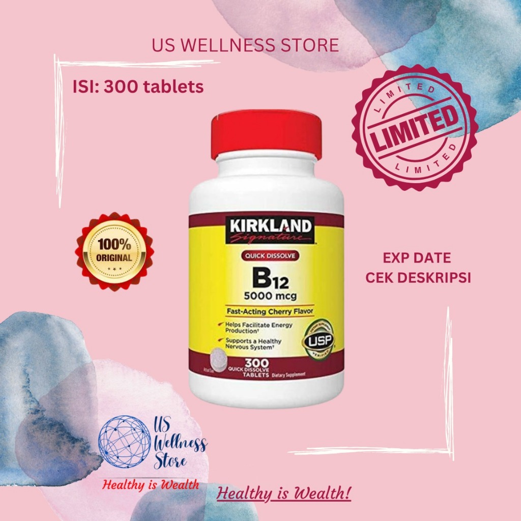 Kirkland Signature Vitamin B12 5000mcg Quick Dissolve - 300 Cherry Tablets Original USA