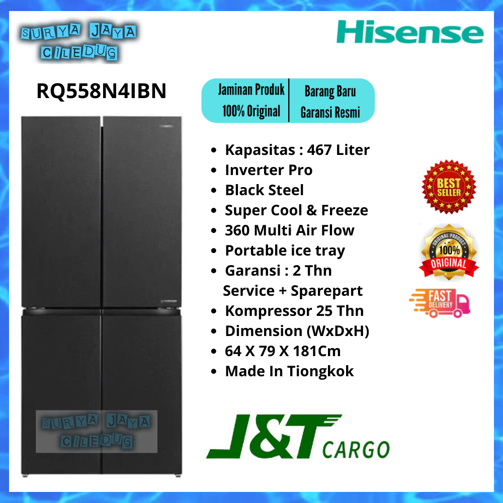 HISENSE RQ588N4IBN KULKAS SIDE BY SIDE MULTIDOOR 4 PINTU INVERTER PRO