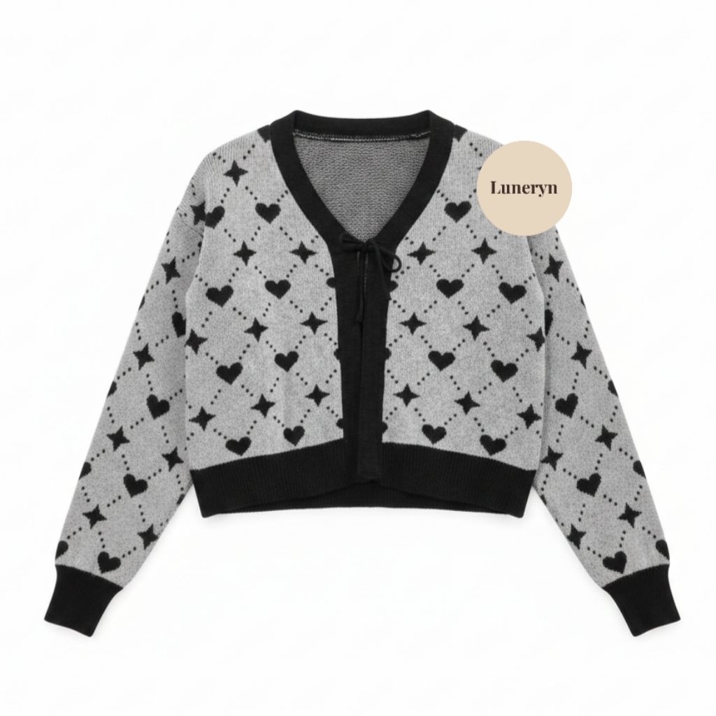 Bolero Rajut Wanita Motif Hati Bintang Pita Depan | Knit Bolero Korea Style | Outer Rajut Pendek Kek