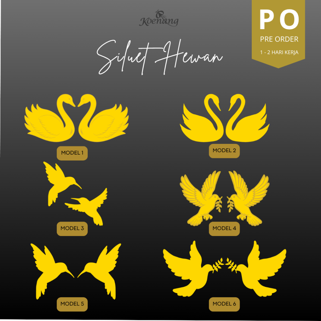 Chipboard Mahar Siluet Hewan Angsa Kupu Kupu Capung Merpati Hummingbird Rusa Kucing Bahan Akrilik MD