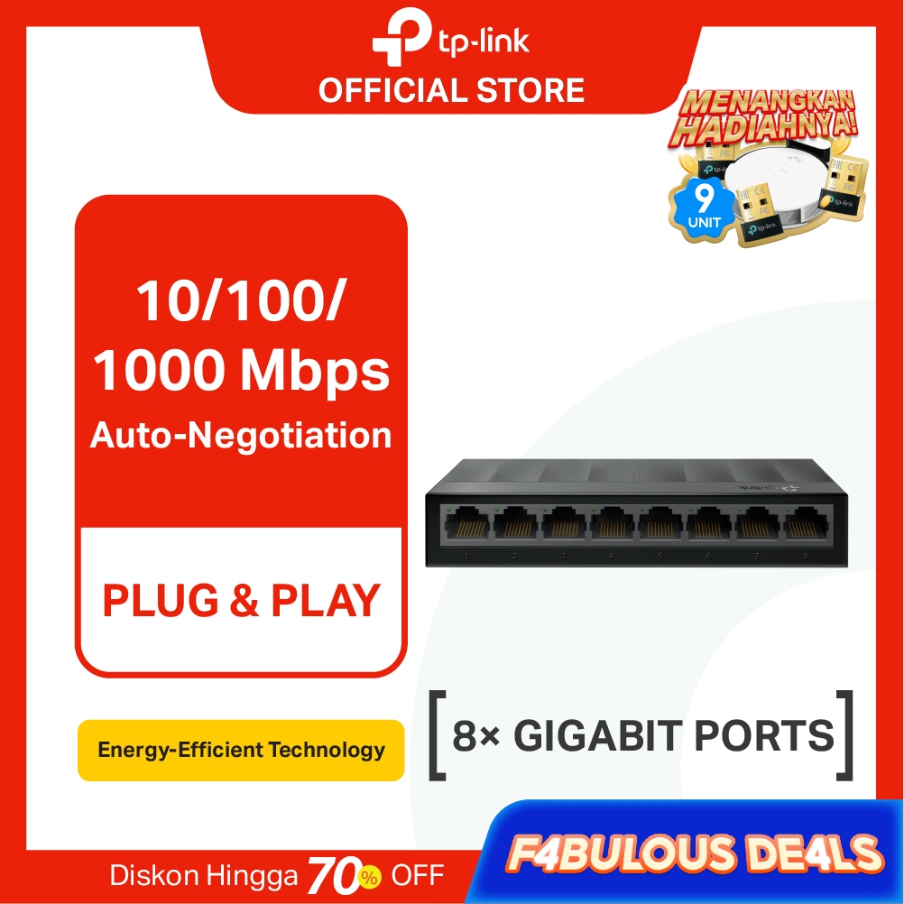 TP-Link LS1008G | 8 Port Gigabit Unmanaged Switch | Desktop | Ethernet RJ45 Hub | Plug & Play