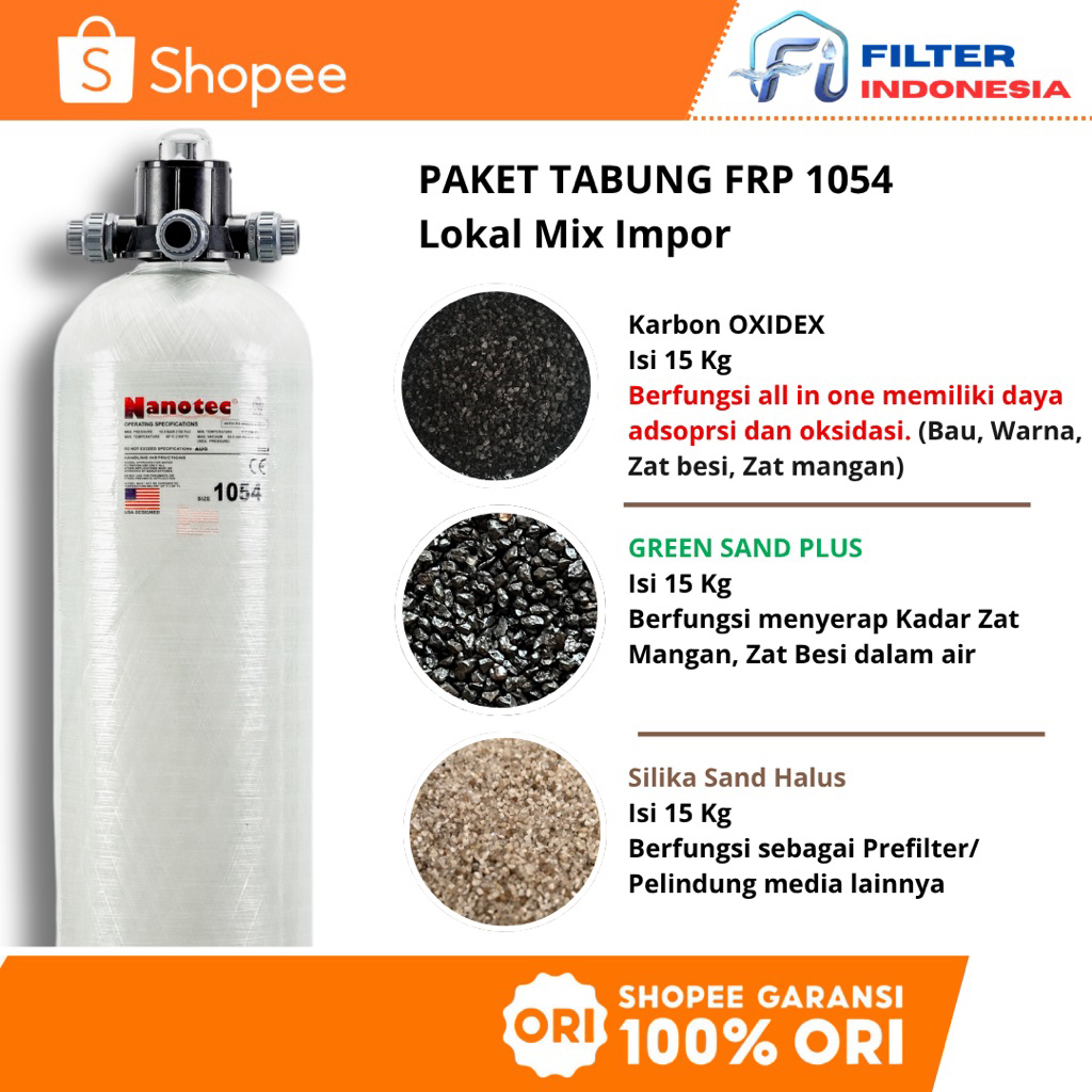 Paket Tabung Media Filter Air FRP 1054 dengan 3 Jenis Media Filter