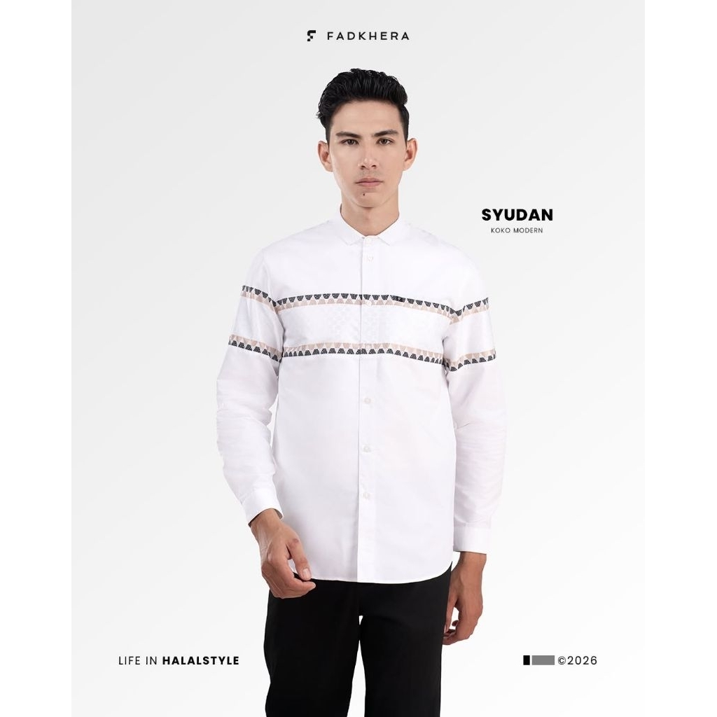 Fadkhera Syudan Kemeja Pria Koko Modern Putih motif premium