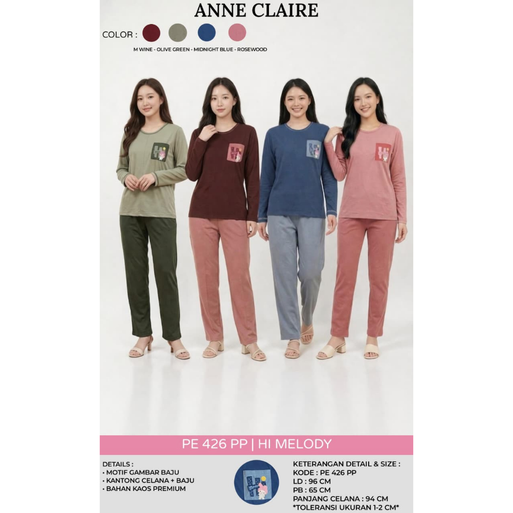 Babydoll Bodyfit PP Merk Anne Claire Baju Panjang Celana Panjang Termurah