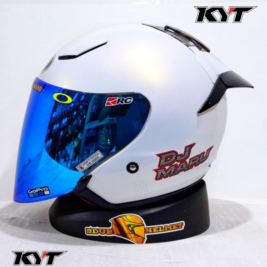 Helm KYT DJ maru solid white paket ganteng Original KYT