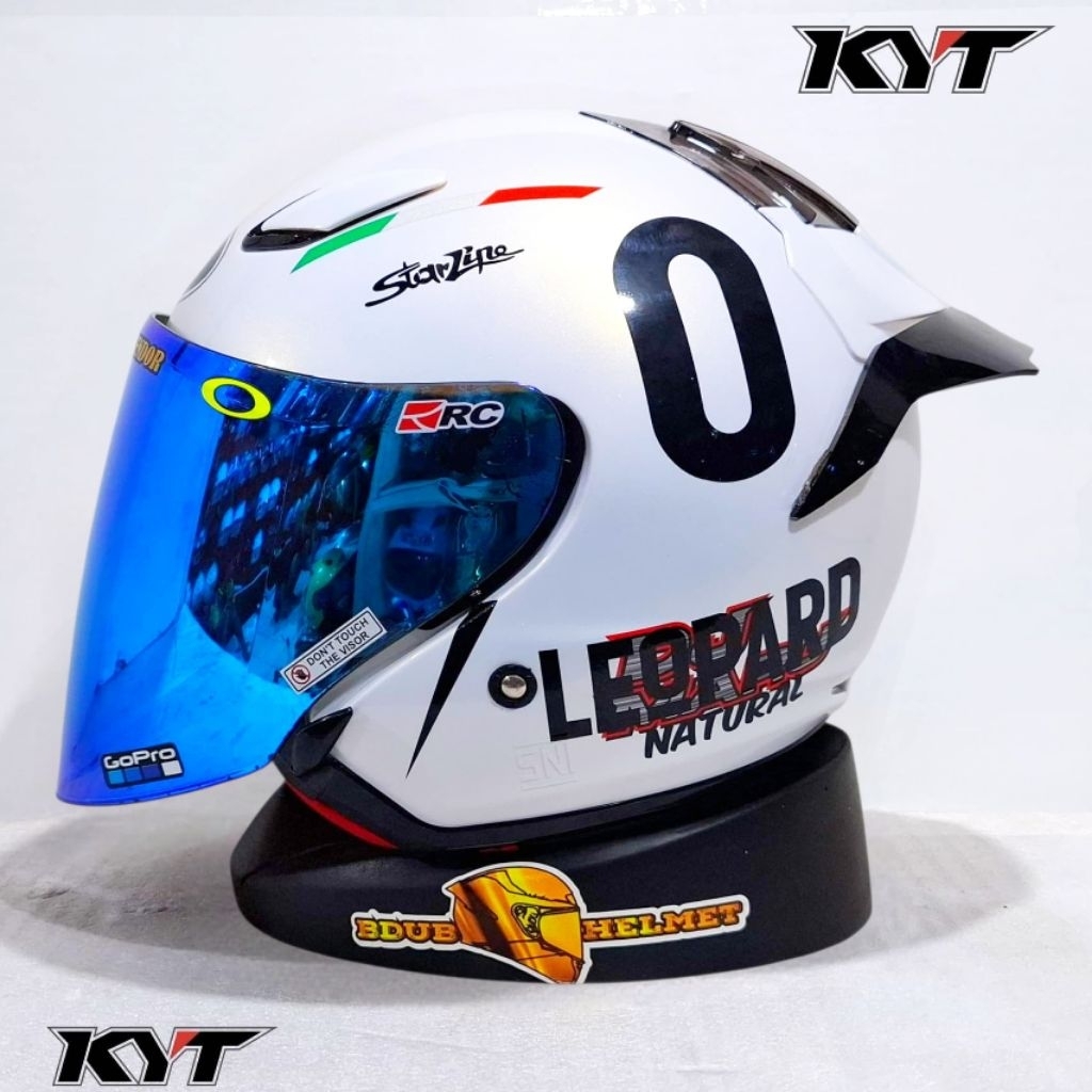 Helm KYT DJ maru White Stiker Leopard paket ganteng Original KYT